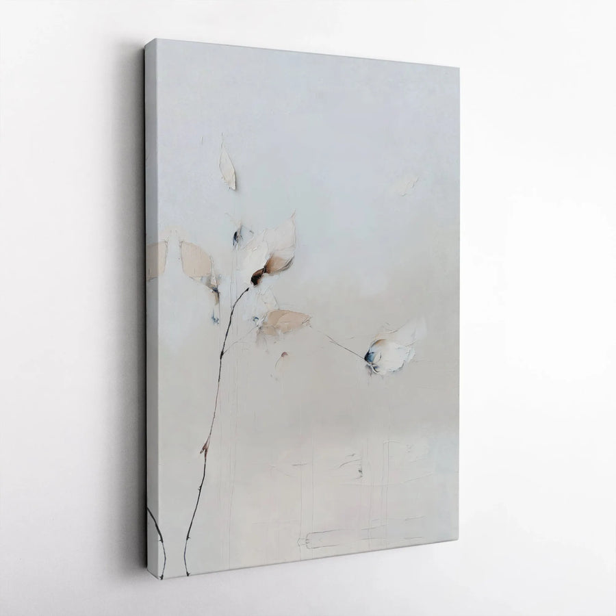 Abstract Minimalist Floral Canvas Wall Art | Neutral Textured Botanical Print | Premium Gallery Wrap Decor | Modern Home Office Fine Art Gift