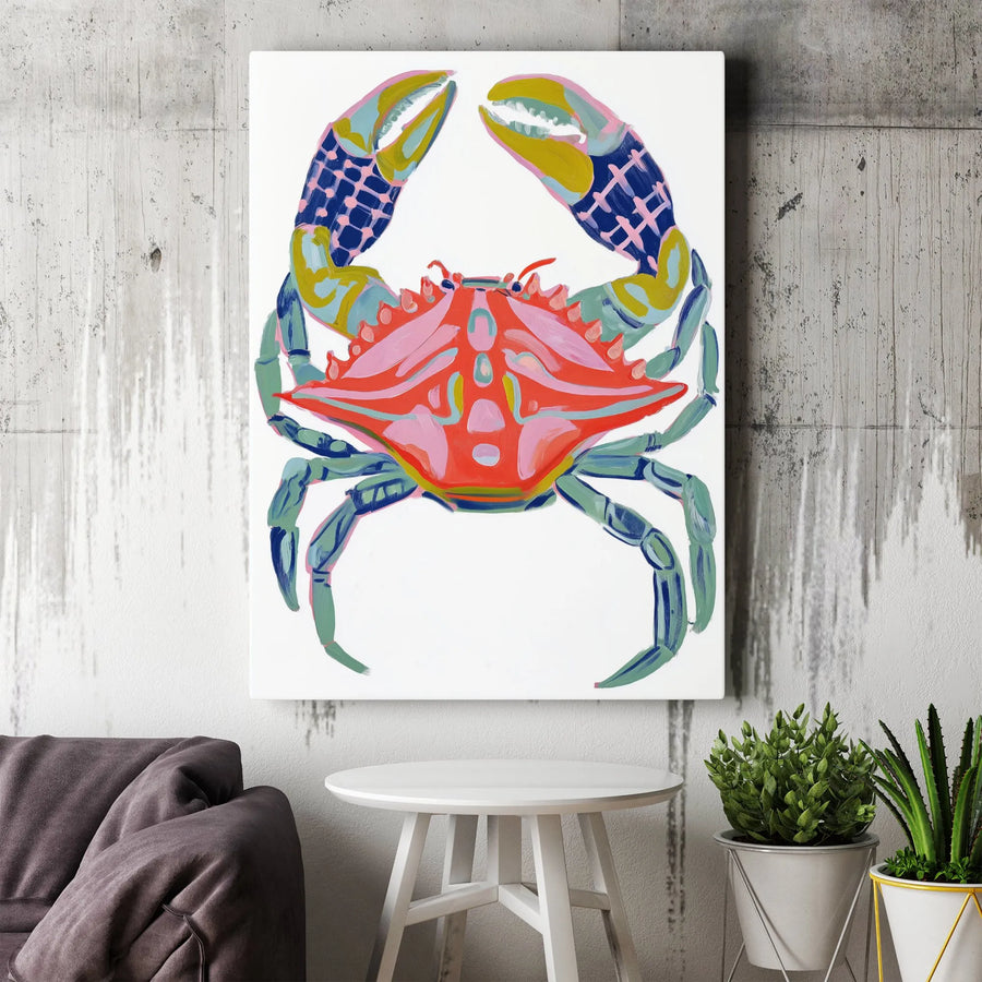 Crab Wall Art Print | Colorful Coastal Pop Art Decor | Premium Gallery-Wrapped Canvas | Beach House & Nautical Gift