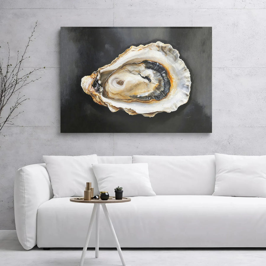 Oyster Shell Wall Art | Realistic Coastal Oil Painting Print | Premium Gallery Wrapped Canvas | Elegant Beach House Decor Gift