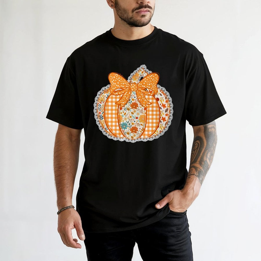 Floral Pumpkin T-Shirt | Boho Fall Coquette Lace Graphic | Premium 100% Cotton | Aesthetic Thanksgiving Pumpkin Patch Outfit Gift