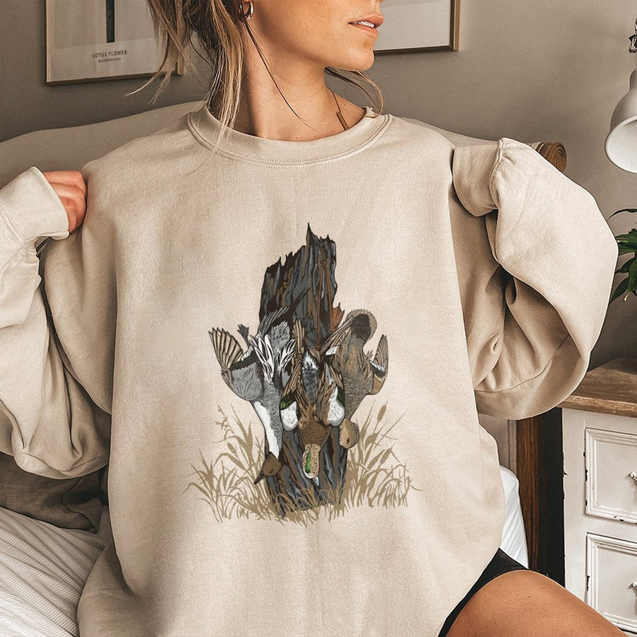 Duck Hunting Sweatshirt | Mallard Waterfowl Illustration | Premium Cotton Blend Crewneck | Outdoor Gift For Hunters
