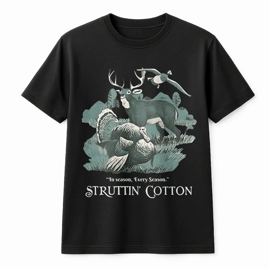 Hunting T-Shirt | Deer Turkey Wildlife Graphic | 100% Soft Cotton Premium Tee | Outdoorsman Gift For Hunter Men And Women