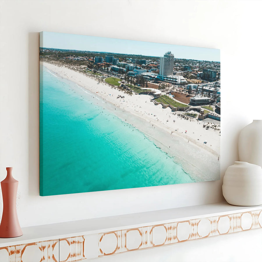 Scarborough Beach Canvas Wall Art | Aerial Ocean Photography Print | Premium Gallery Wrap Canvas | Modern Coastal Home Decor Gift