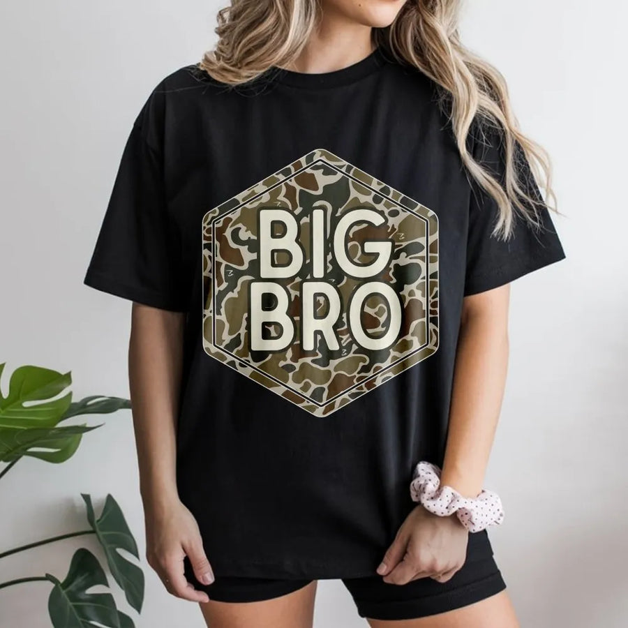 Matching Brother Shirts | Big Bro & Lil Bro Camo Graphic Tee | Soft Cotton | Pregnancy Announcement Gift for Boys