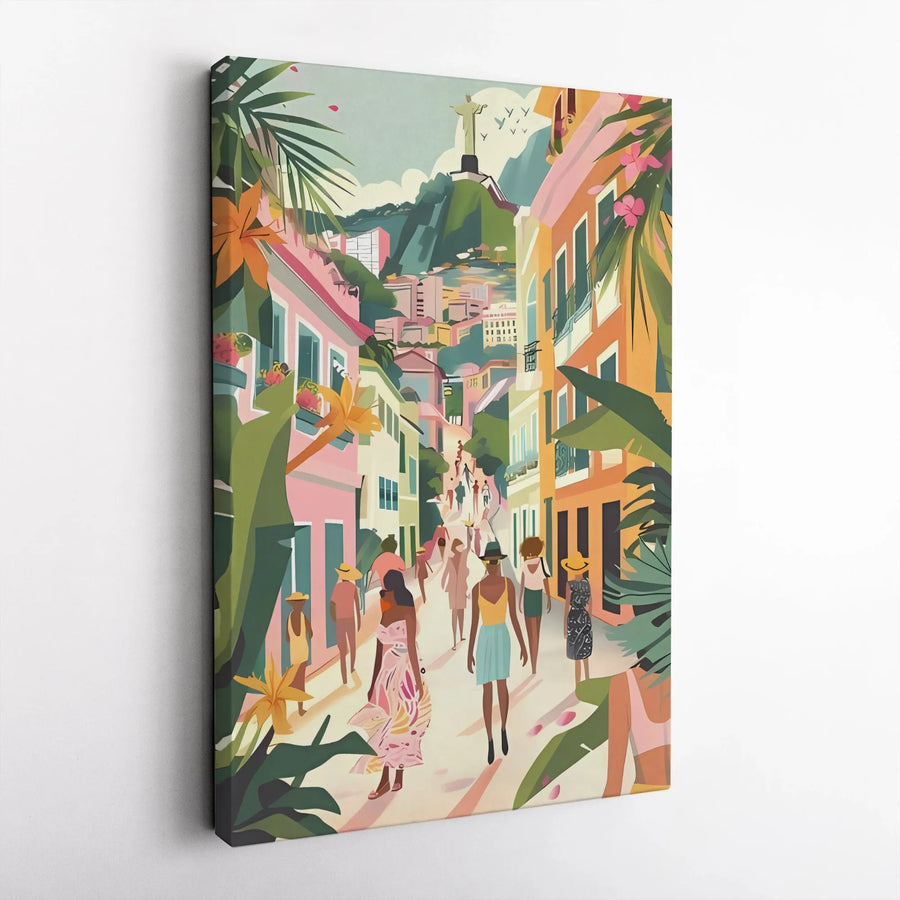 Rio De Janeiro Wall Art | Colorful Brazil Street Scene Print | Premium Gallery Wrapped Canvas | Tropical Travel Decor for Home & Office