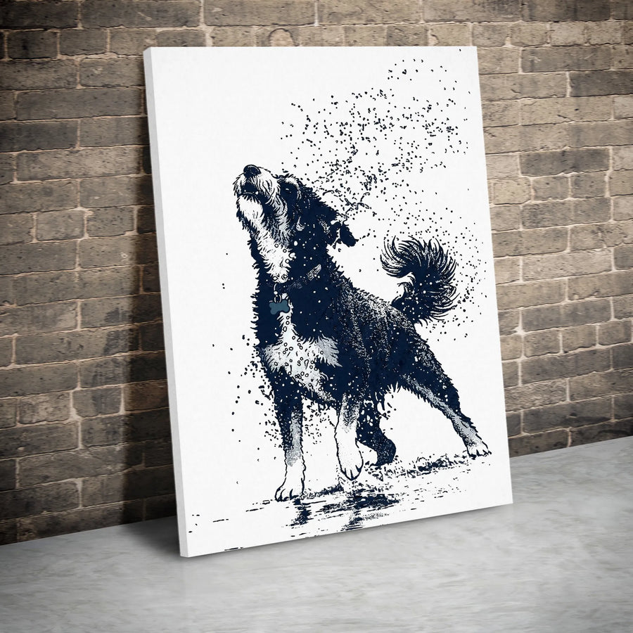 Shaking Dog Vertical Canvas | Minimalist Black and White Sketch Art | Premium 1.25" Thick Gallery Wrap | Gift for Dog Lover & Modern Home Decor