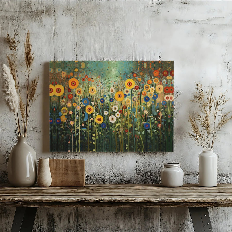 Premium Wildflower Canvas Wall Art | Abstract Floral Meadow Painting | Thick Gallery Wrapped Canvas | Modern Living Room Decor