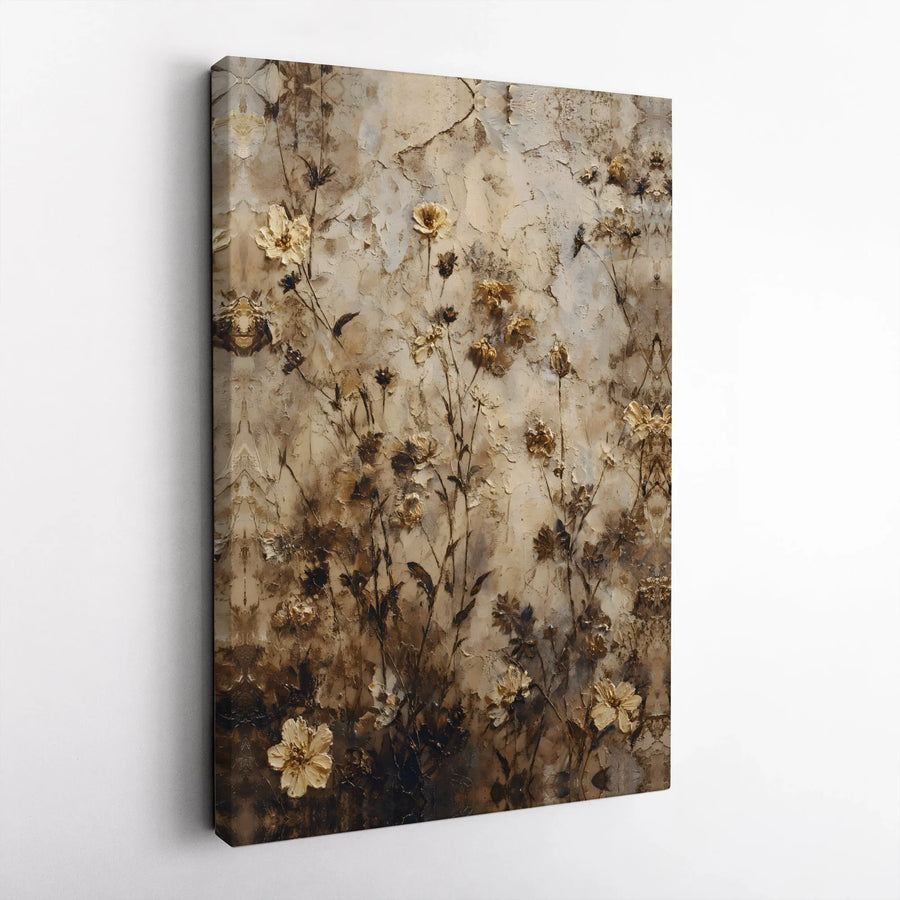 Vintage Floral Canvas Wall Art | Textured Botanical Print with 3D Relief Effect | Premium Gallery Wrapped Canvas | Rustic Farmhouse Home Decor Gift