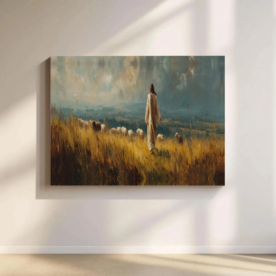 Jesus The Good Shepherd Canvas Art | Impressionist Biblical Landscape Print | Gallery Wrapped Premium Canvas | Christian Home Decor & Religious Faith Gift