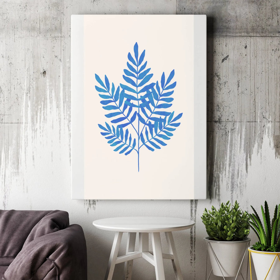 Blue Botanical Canvas Wall Art | Minimalist Acacia Leaf Illustration | Premium Gallery Wrapped Canvas | Modern Home Decor Gift
