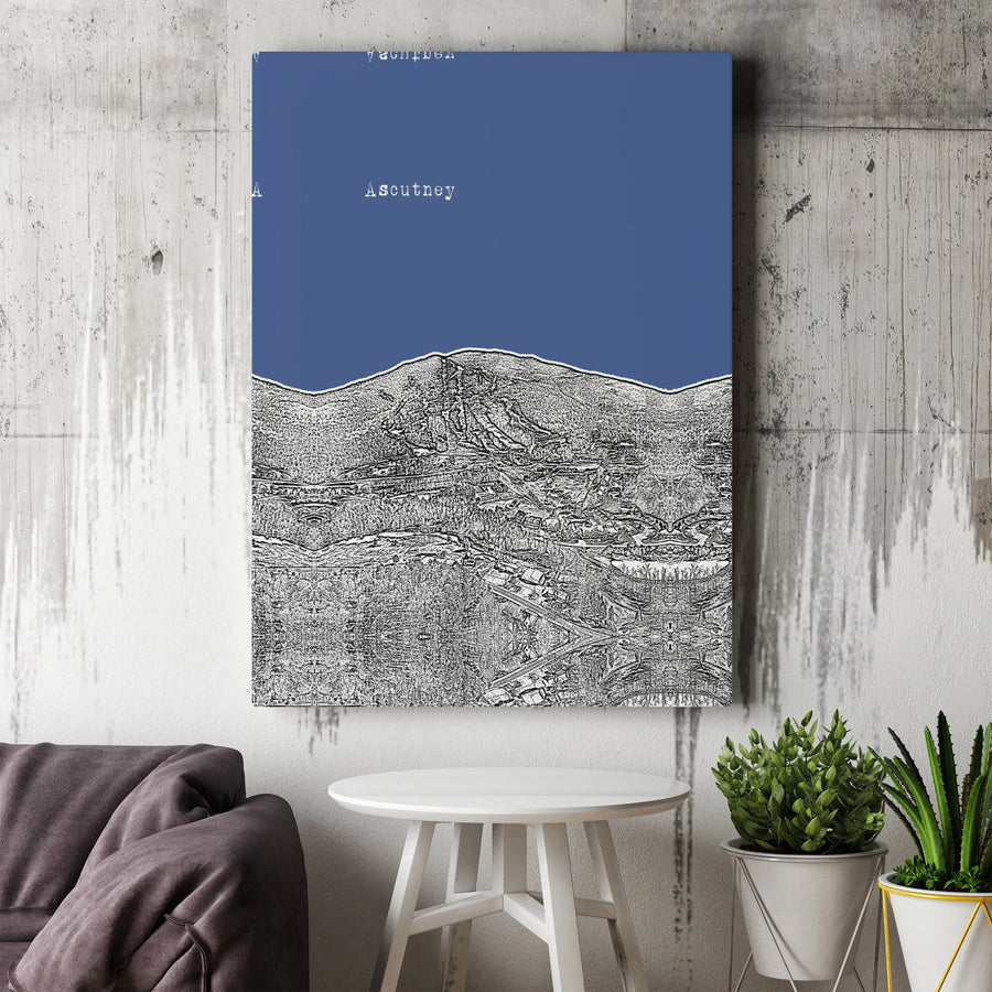 Ascutney Ski Trail Map Canvas Print | Minimalist Vermont Mountain Decor | Thick Gallery Wrapped Canvas | Collector's Gift for Skier and Snowboarder