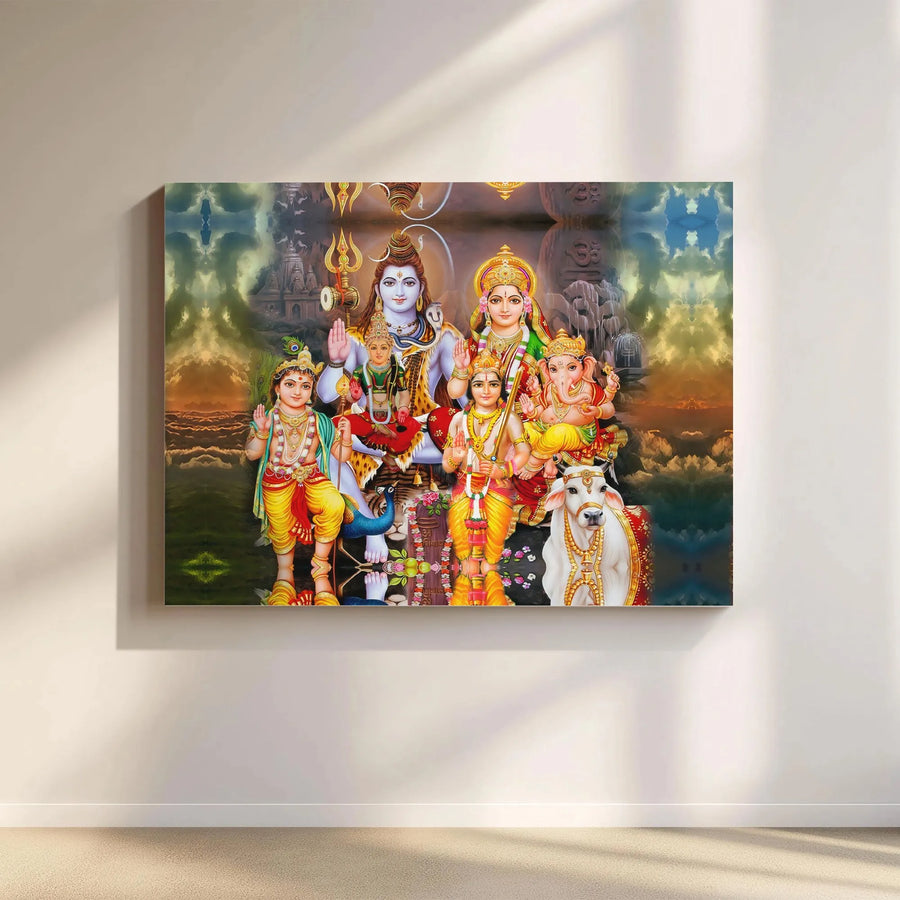 Shiva Parivar Wall Art Canvas | Hindu Deity Portrait | Premium Gallery-Wrapped Print | Spiritual Home Decor & Housewarming Gift