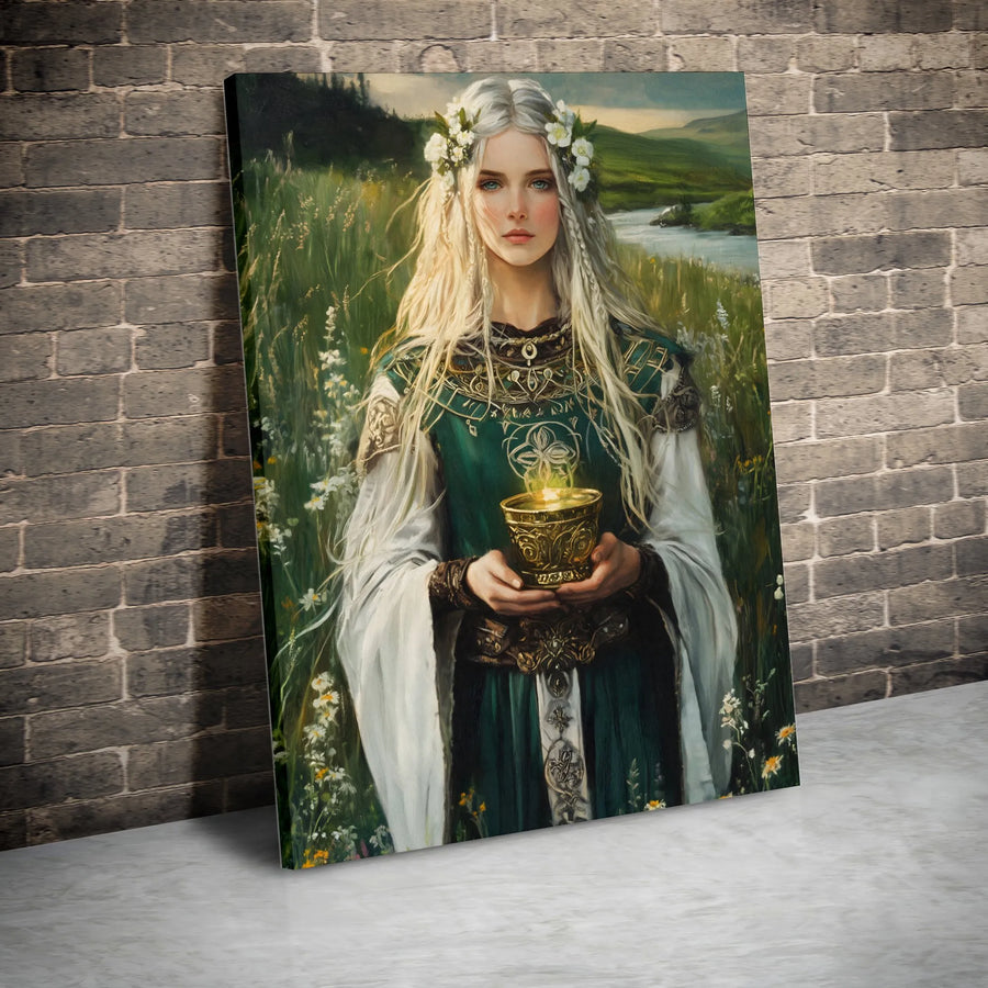 Elven Maiden Canvas Wall Art | Fantasy Glowing Chalice Portrait | Premium 1.25-Inch Gallery Wrap | Mythical Home Decor Gift