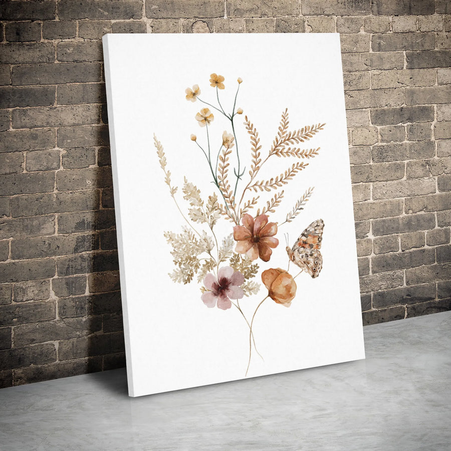 Watercolor Wildflower Bouquet Canvas | Botanical Butterfly Art Print | Premium 1.25" Gallery Wrap | Boho Home Decor Gift For Her