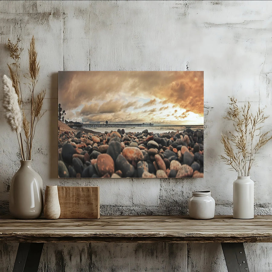 Ocean Pier Sunset Canvas Print | Dramatic Seascape Photography | Premium Fade-Resistant Wall Art | Living Room Coastal Decor Gift
