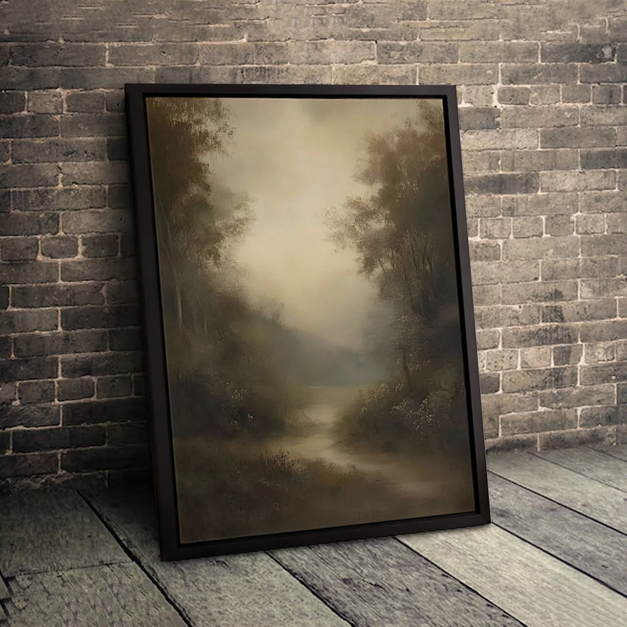 Misty Forest Path Canvas Wall Art | Moody Landscape Nature Print | 1.25-Inch Gallery-Wrapped Profile | Premium Home & Office Decor