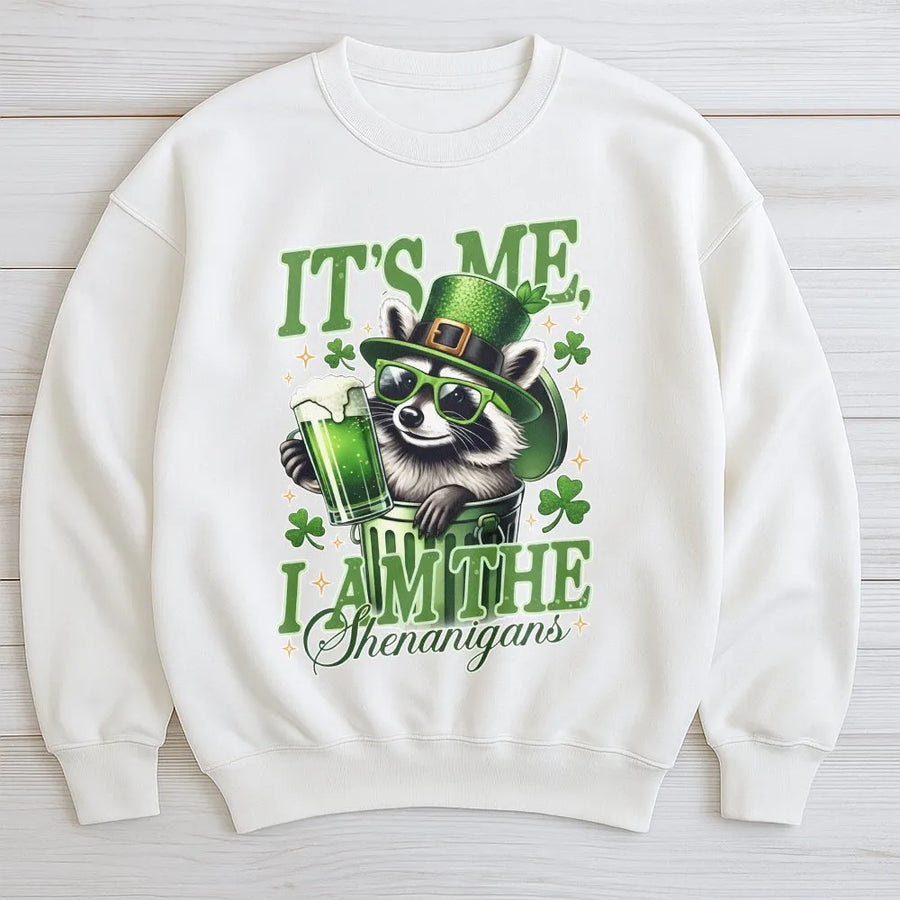 It's Me I Am The Shenanigans St Patrick's Day Sweatshirt | Funny Raccoon Leprechaun Graphic | Premium Cotton Blend | Gift For Him And Her