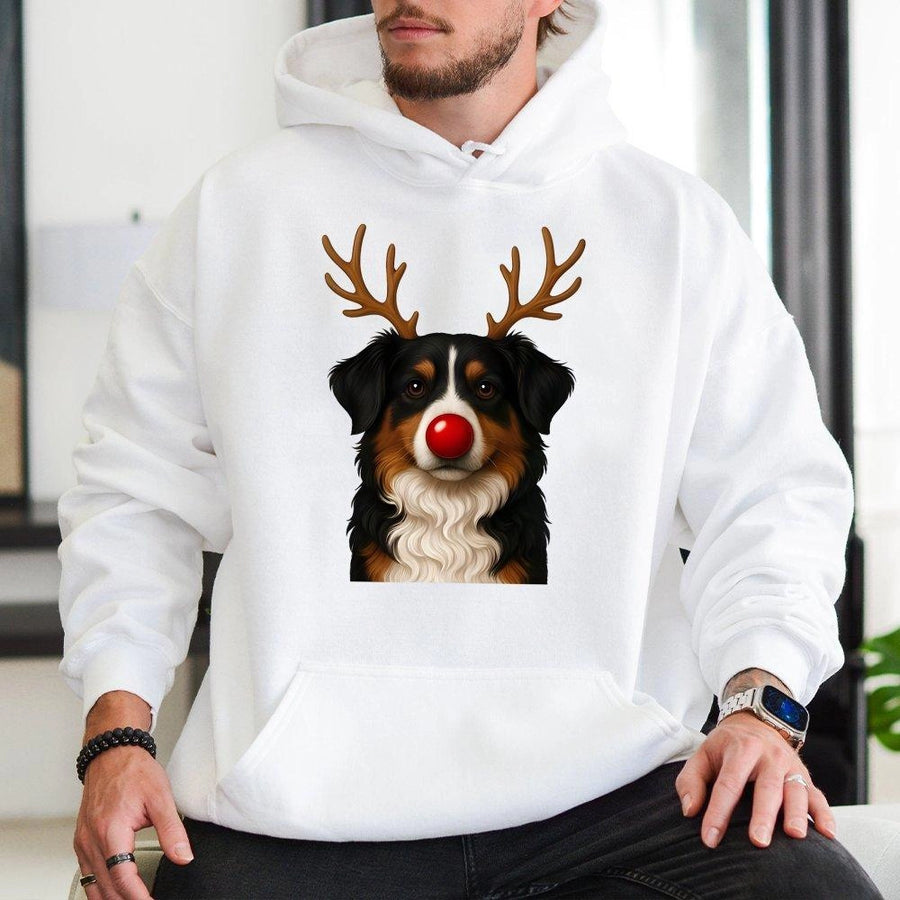 Australian Shepherd Christmas Hoodie | Reindeer Dog Graphic Print | Premium Soft Unisex Pullover | Funny Holiday Gift for Aussie Dog Lovers