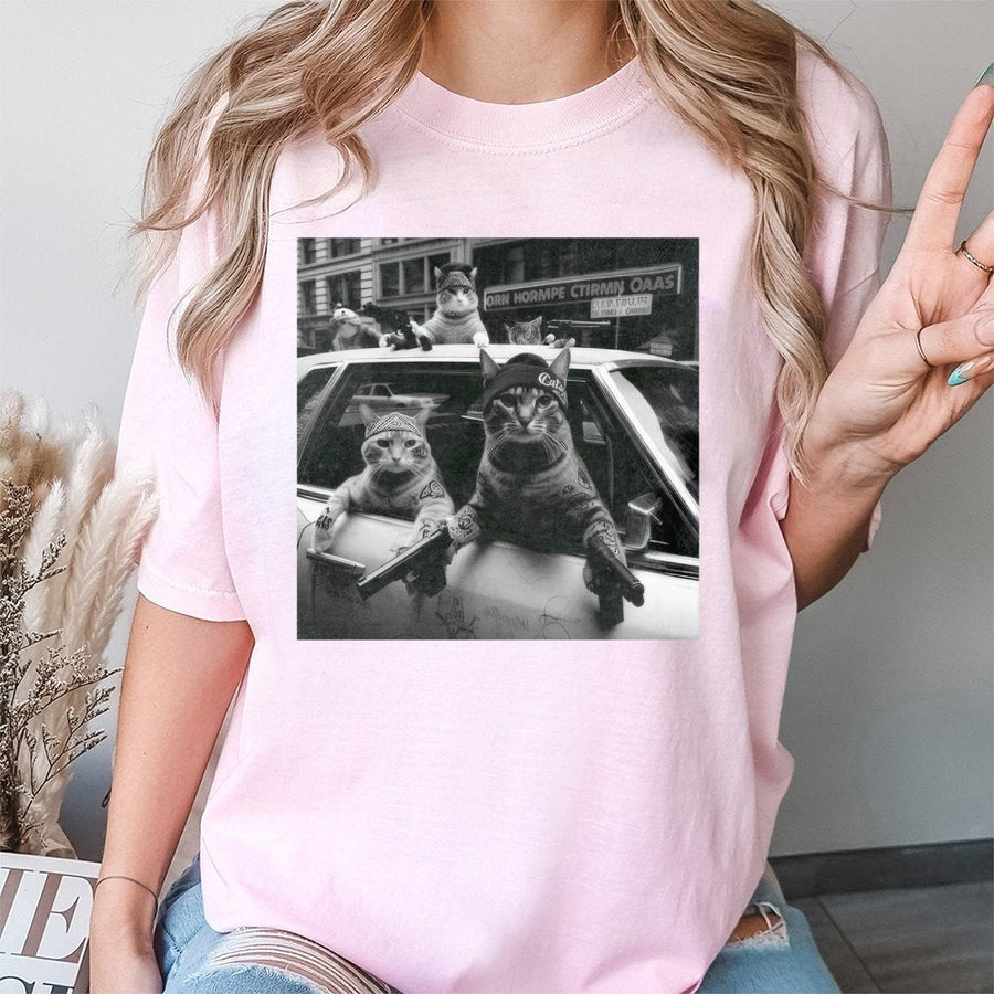 Cat Gangsta T-Shirt | Funny Mafia Kitten Graphic | 100% Cotton Premium Tee | Unique Meme Gift for Cat Lovers and Streetwear Fans