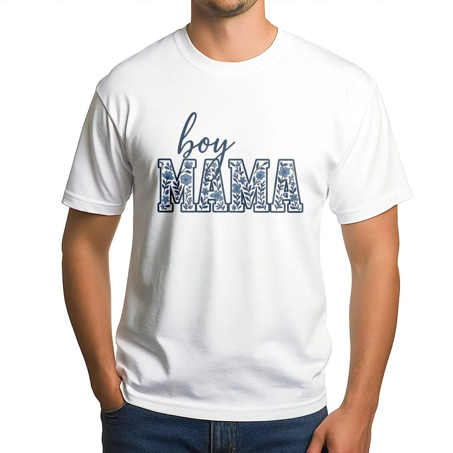 Boy Mama T-Shirt | Blue Toile Floral Print | Premium Comfort Colors Cotton | Mother's Day Gift for Mom of Boys