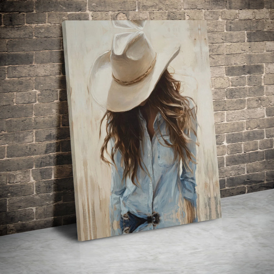 Cowgirl Canvas Wall Art | Impressionist Woman in Cowboy Hat | Premium Gallery-Wrapped Print | Western Home Decor for Bedroom or Living Room
