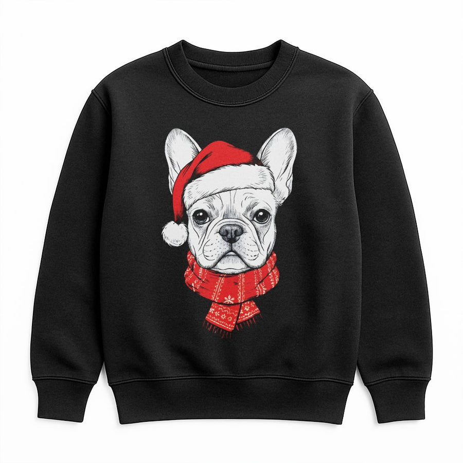 Frenchie Christmas Sweatshirt | Cute French Bulldog in Santa Hat | Premium Cotton Blend Holiday Pullover | Gift for Dog Lovers