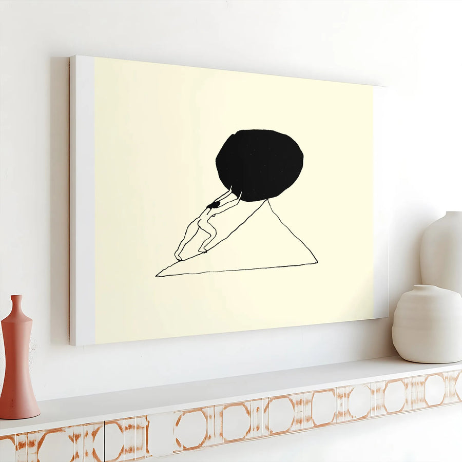 Sisyphus Canvas Wall Art | Minimalist Greek Mythology Sketch | Premium Thick Profile Canvas | Modern Home & Office Decor Gift