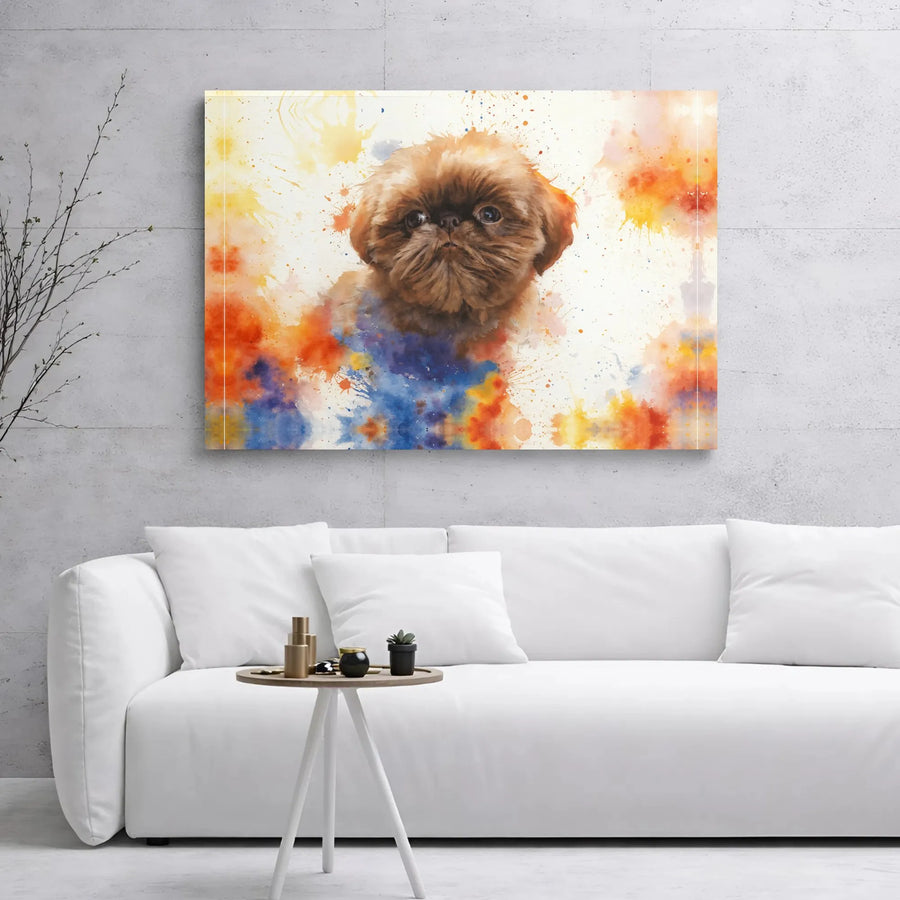 Brussels Griffon Dog Canvas Art | Watercolor Splash Portrait | 1.25 Inch Gallery Wrap | Unique Pet Lover Gift & Modern Home Decor