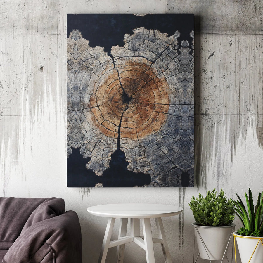 Rustic Tree Trunk Canvas Print | Weathered Wood Growth Rings Wall Art | Premium Gallery Wrap Decor | Modern Nature Home Office Gift