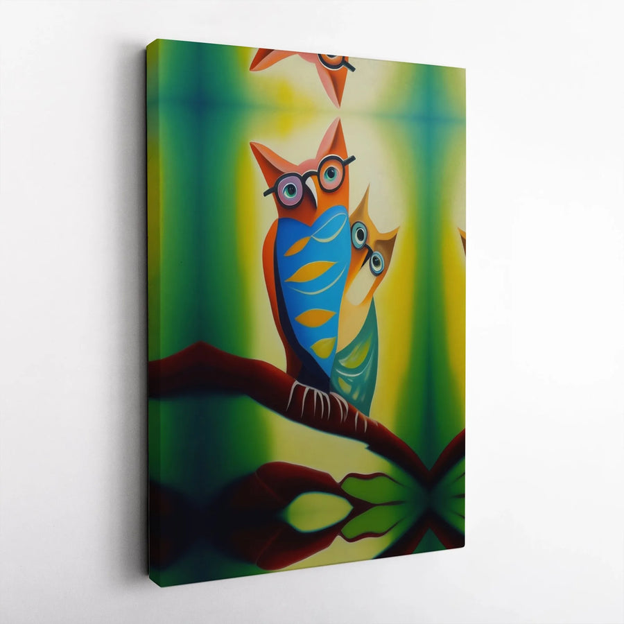 Colorful Owl Canvas Art | Abstract Whimsical Bird Wall Decor | Gallery Wrapped Premium Print | Modern Animal Gift for Owl Lovers