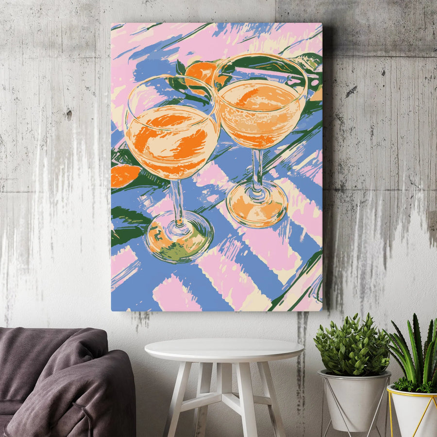 Orange Spritz Canvas Art | Vibrant Citrus Wine Glass Print | Premium Fade-Resistant Gallery Wrap | Kitchen and Bar Wall Decor