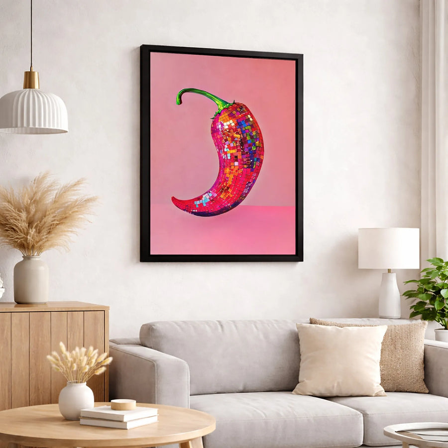 Disco Chili Pepper Wall Art | Vibrant Y2K Retro Aesthetic Decor | Premium 1.25" Gallery Canvas | Unique Kitchen & Dining Room Gift