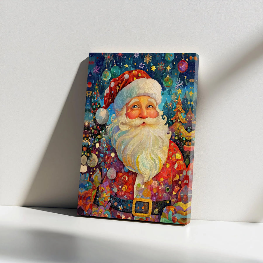 Colorful Mosaic Santa Claus Canvas | Festive Holiday Wall Art | Premium 1.25-Inch Gallery Wrap | Christmas Home Decor Gift for Families