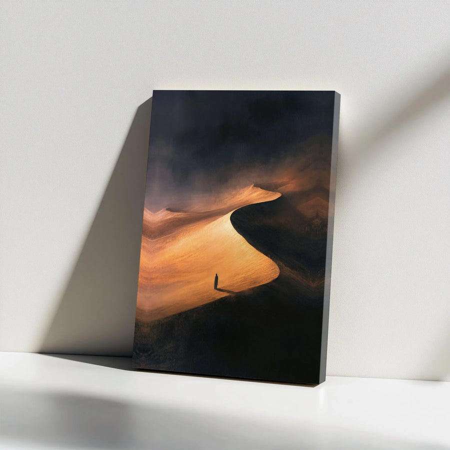 Desert Landscape Canvas Wall Art | Solitary Figure Golden Sand Dune Print | Premium 1.25” Gallery Wrap | Modern Minimalist Home Decor Gift