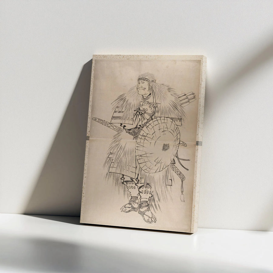 Japanese Samurai Warrior Canvas Wall Art | Vintage Ink Drawing Style | 1.25" Gallery Wrap Premium Canvas | History Lover Gift & Office Decor