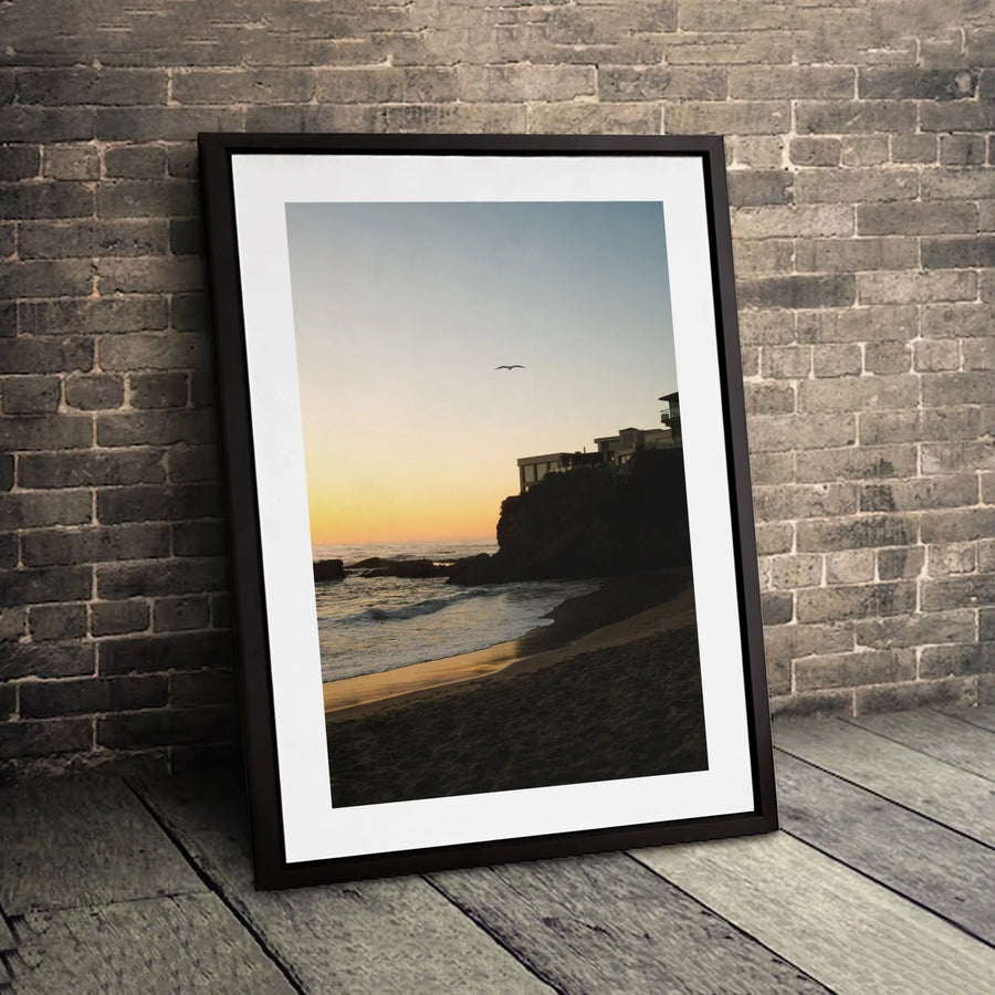 Coastal Beach Canvas Wall Art | Golden Sunset Landscape with Cliffside Homes | Premium 1.25-Inch Gallery Wrap | Serene Home Decor for Living Room