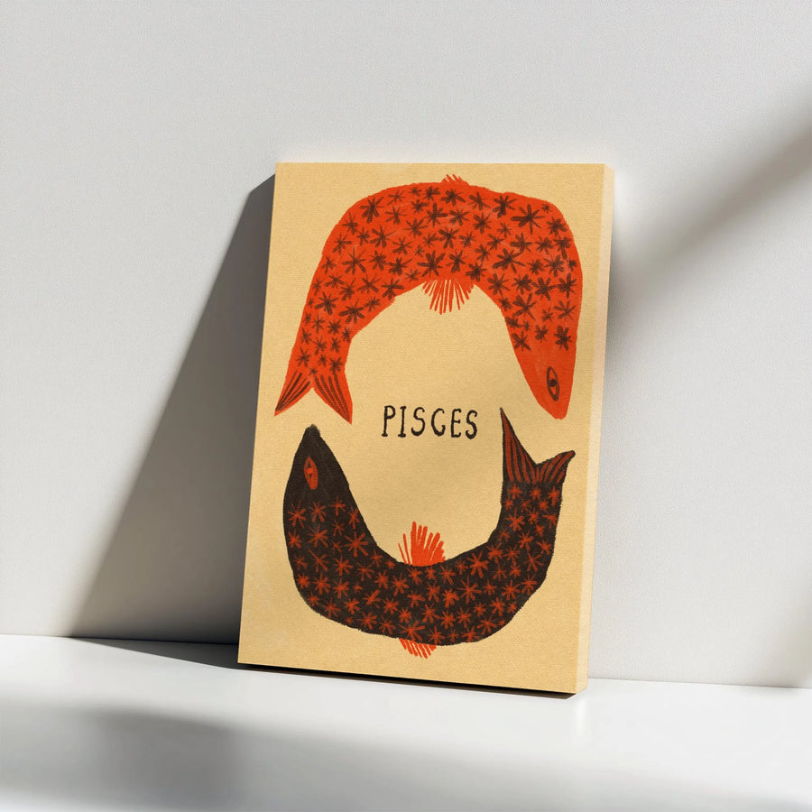 Pisces Zodiac Canvas Print | Retro Astrology Fish Illustration | Gallery Quality Premium Canvas | Spiritual Home Decor Birthday Gift
