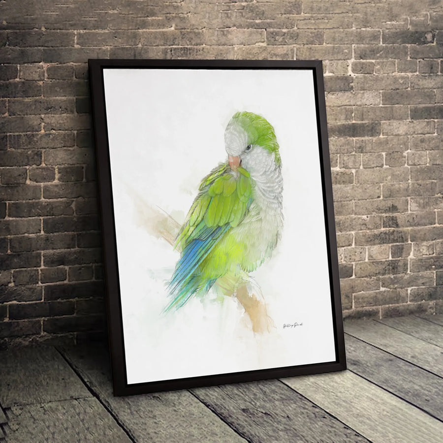 Quaker Parrot Canvas Wall Art | Watercolor Green Monk Parakeet Print | Gallery Quality 1.25 Inch Profile | Bird Lover Gift Home Decor