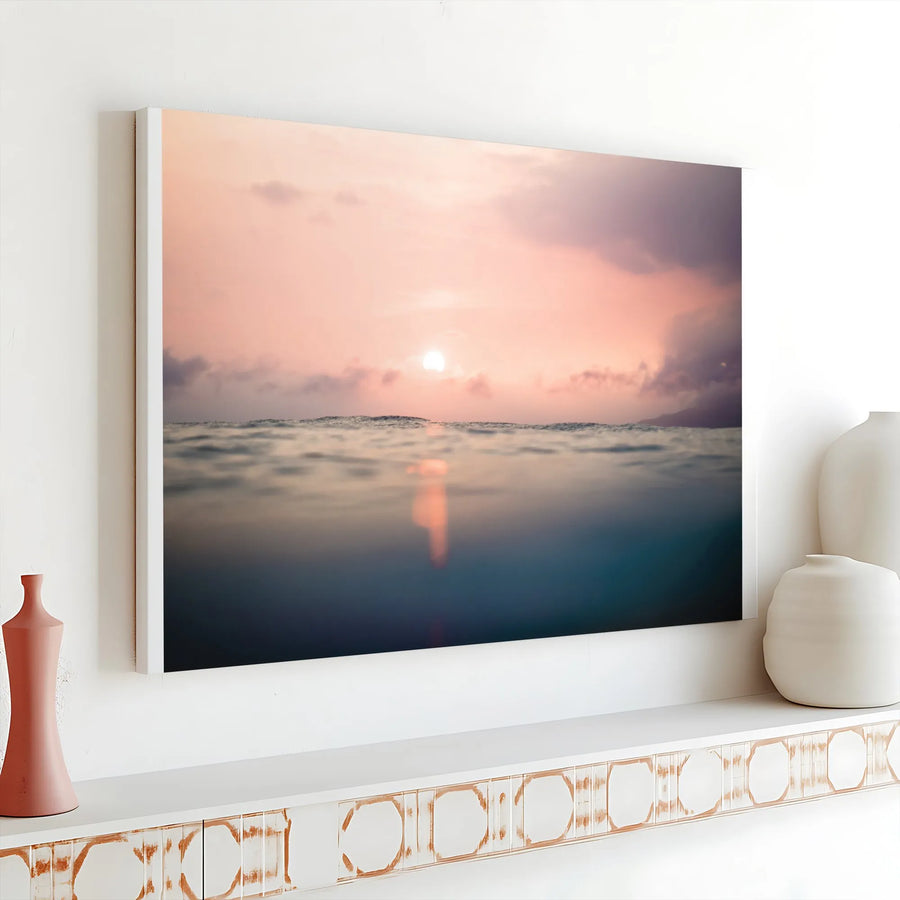 Ocean Sunset Canvas Wall Art | Over Under Water Photography Print | Premium Gallery Wrapped Canvas | Modern Coastal Home Decor Gift