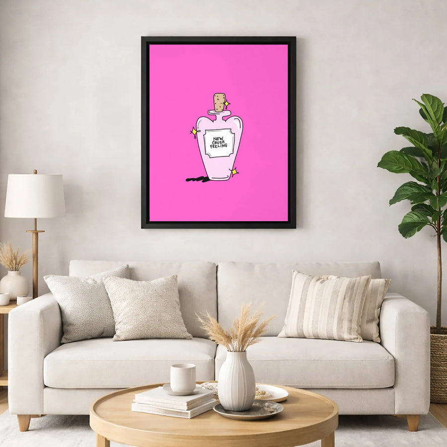 New Crush Feeling Potion Canvas Print | Aesthetic Pink Pop Art | Premium Gallery Wrapped Decor | Cute Bedroom Wall Art Gift For Her