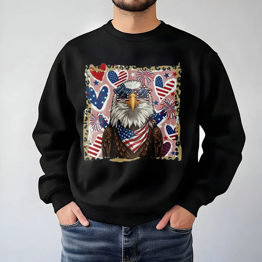Patriotic Eagle Sweatshirt | American Flag Graphic with Sunglasses | Premium Soft Cotton Blend Sweatshirt | Unisex 4th of July Gift