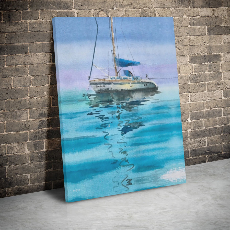 Sailboat Canvas Wall Art | Watercolor Nautical Seascape Print | Premium 1.25 Inch Gallery Wrap | Serene Coastal Home Decor Gift