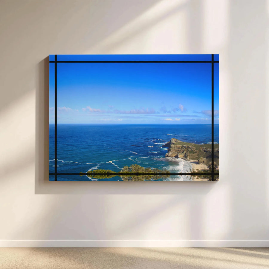 Coastal Ocean View Canvas Wall Art | Faux Window Seascape Print | Premium Gallery Wrapped Canvas | Modern Living Room Decor Gift