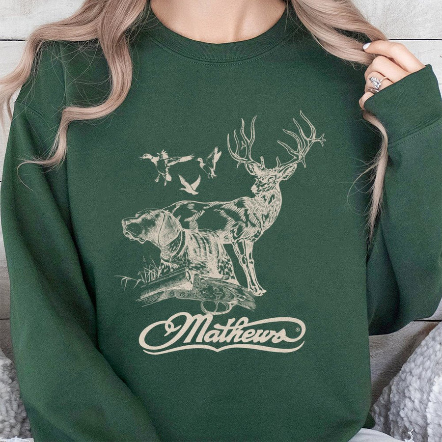 Hunting Dog And Deer Graphic Sweatshirt | Vintage Outdoor Wildlife Design | Premium Cotton Blend | Gift For Hunters And Outdoorsmen