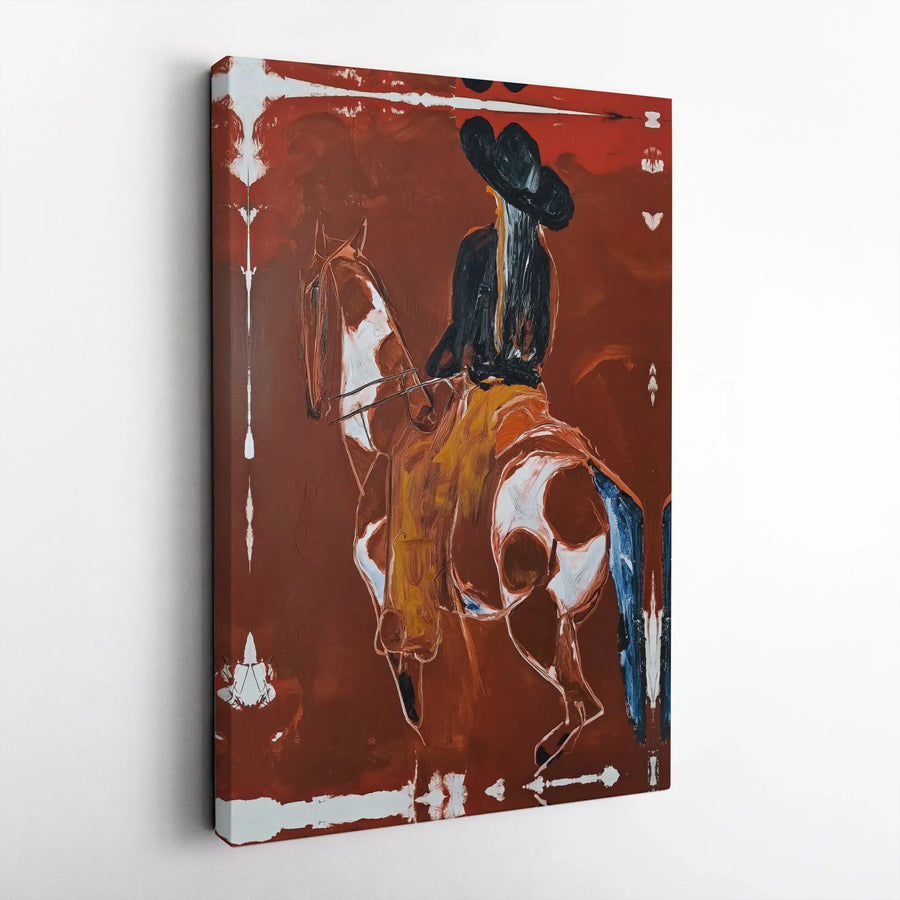 Western Cowgirl Canvas Print | Abstract Paint Horse Painting | Premium Gallery Wrapped Canvas | Rustic Farmhouse Decor Gift for Equestrian