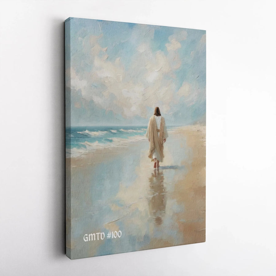 Jesus Wall Art Canvas Print | He Walks With Me Beach Scene | Premium Gallery Wrapped Canvas | Inspirational Christian Home Decor Gift