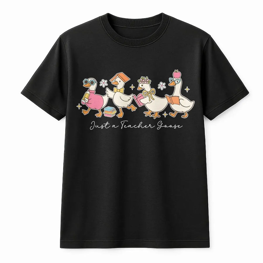 Teacher Goose T-Shirt | Cute Back to School Geese with Books Design | Soft 100% Cotton | Funny Gift for Educators