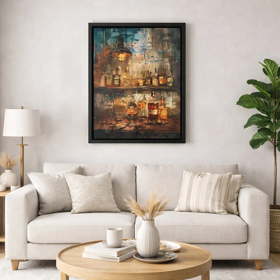 Whiskey Bar Wall Art | Industrial Cocktail Lounge Canvas Print | Premium Gallery-Wrapped Decor | Man Cave or Home Bar Gift