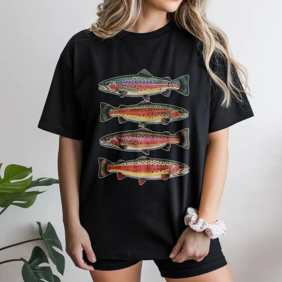 Vintage Trout T-Shirt | Rainbow Trout Species Illustration | Premium Comfort Colors Cotton | Gift for Fisherman & Angler