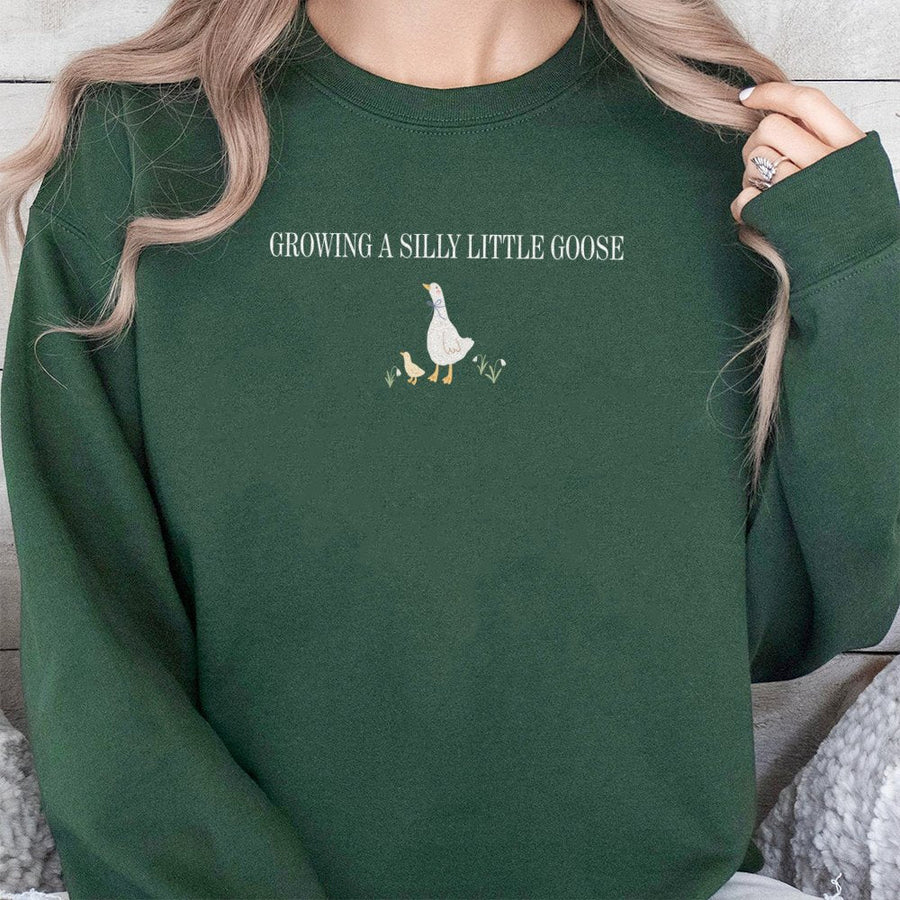Growing A Silly Little Goose Sweatshirt | Cute Pregnancy Announcement Design | Premium Cotton Blend | Gift For Expecting Mom Or First Time Mom